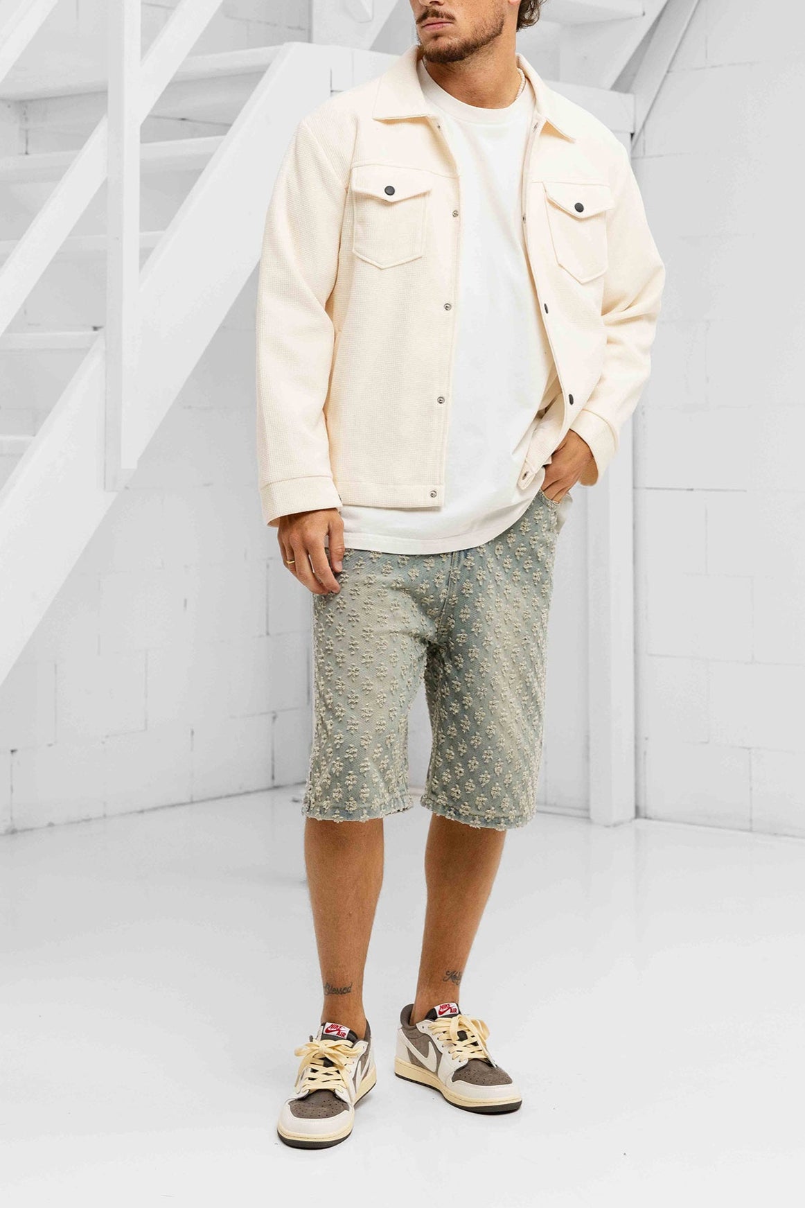 Beige Corduroy & Stellato Blue Jorts - Set