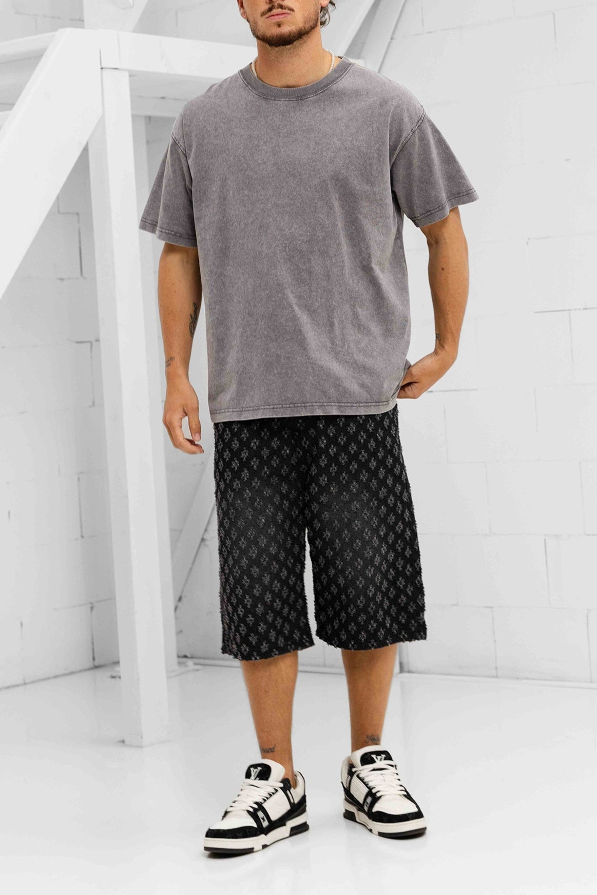Vintage Grey T-Shirt & Stellato Black Jorts - Set