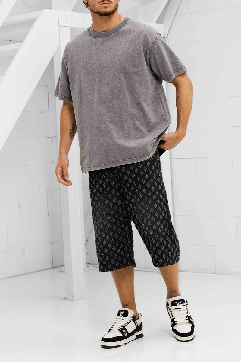 Stellato Distressed Denim Jorts - Black