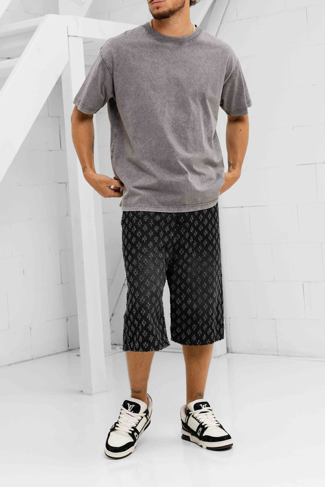 Vintage Grey T-Shirt & Stellato Black Jorts - Set