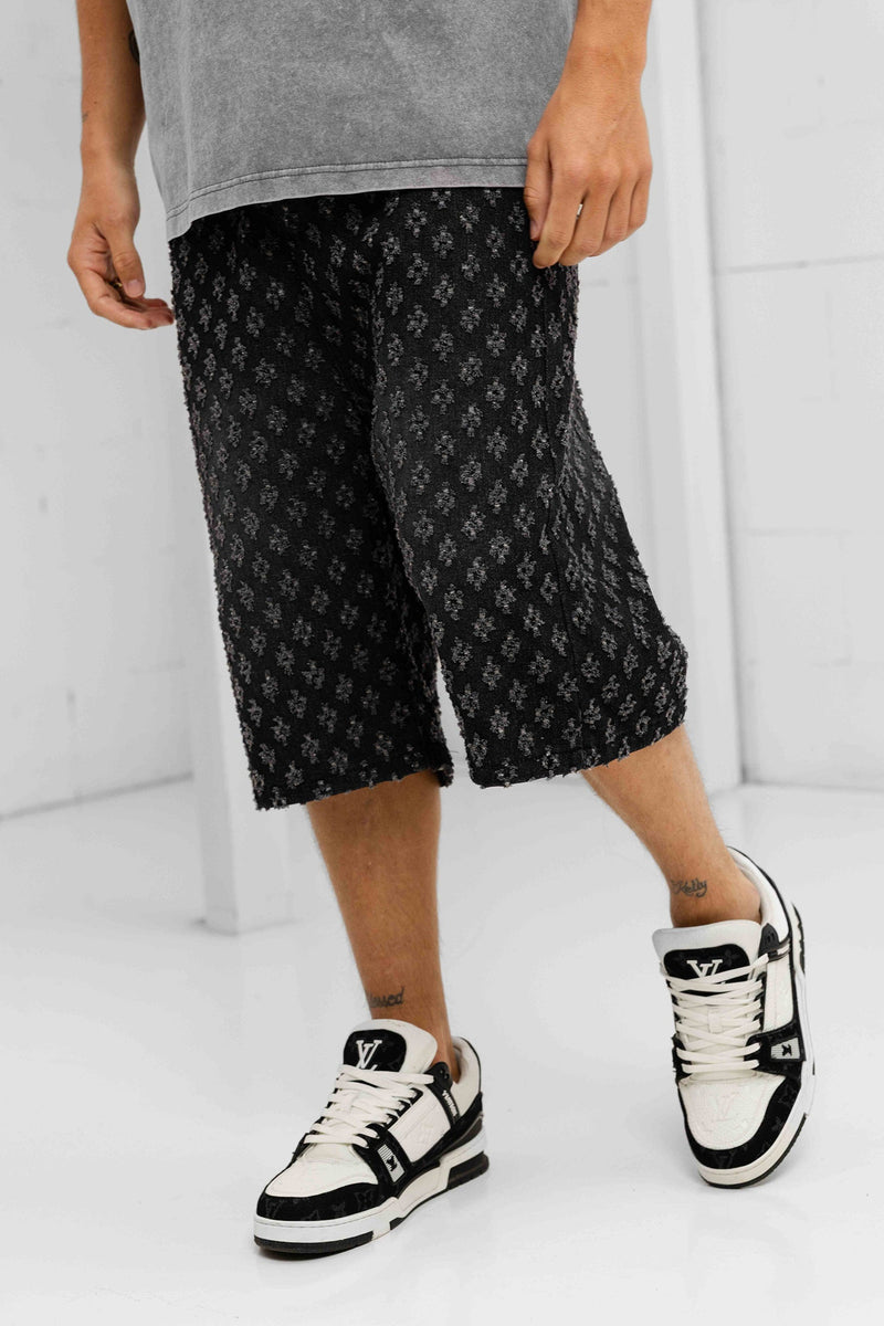 Stellato Distressed Denim Jorts - Black