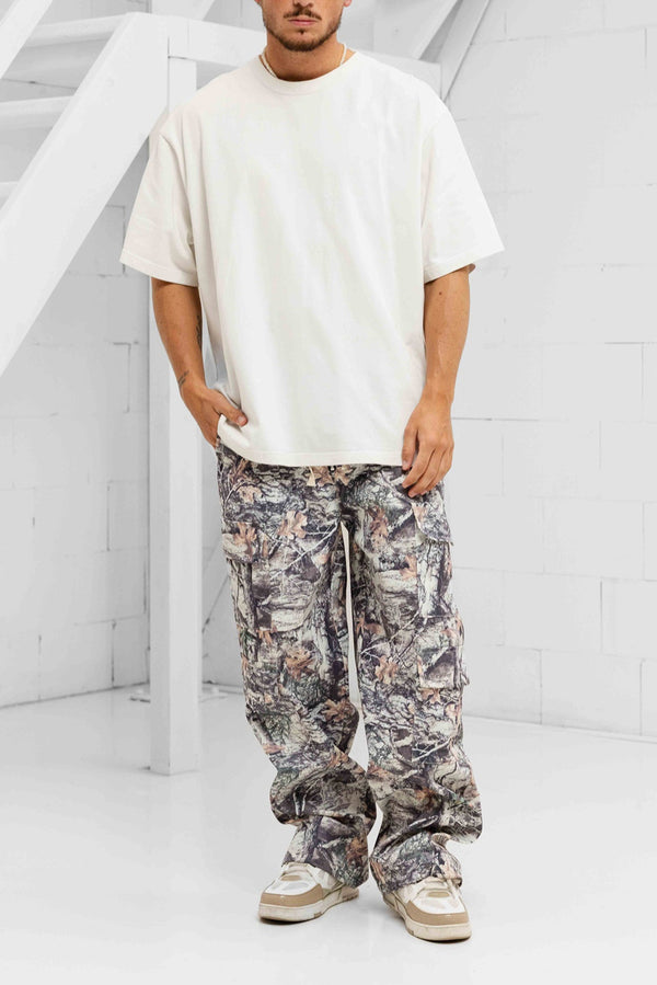 Forest Camo Cargo Pants - Cream