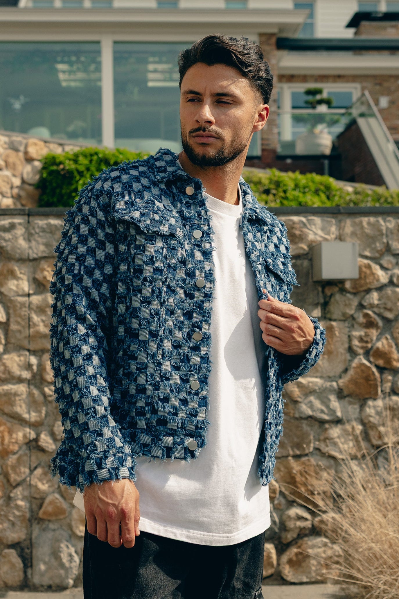 Plaid Denim Jacket - Blue