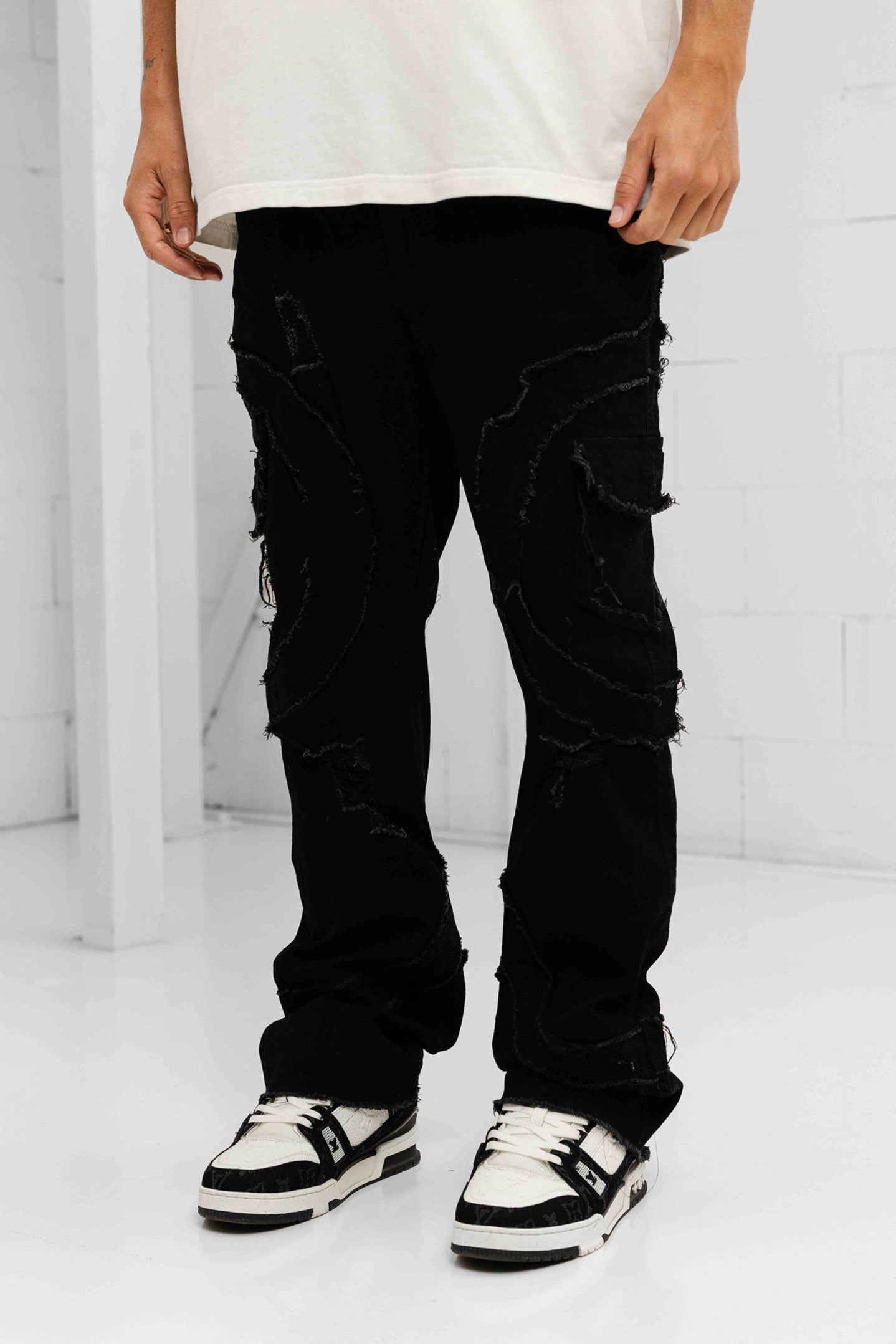 Verona Distressed Denim Cargos - Black