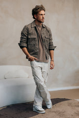 Wide Baggy Flared Cargo Pants - Cream