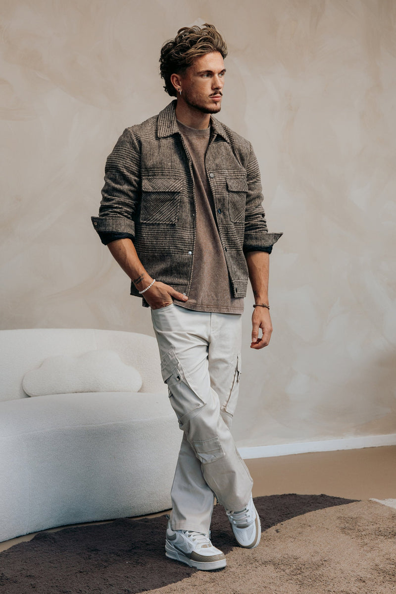 Wide Baggy Flared Cargo Pants - Cream