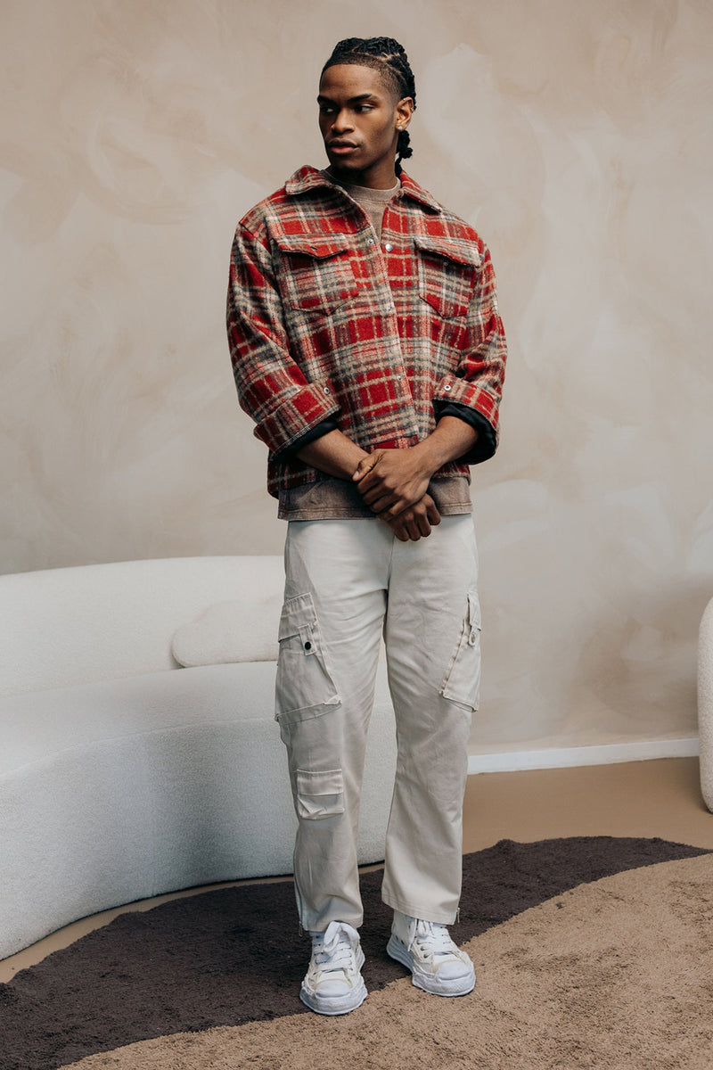 Wide Baggy Flared Cargo Pants - Cream