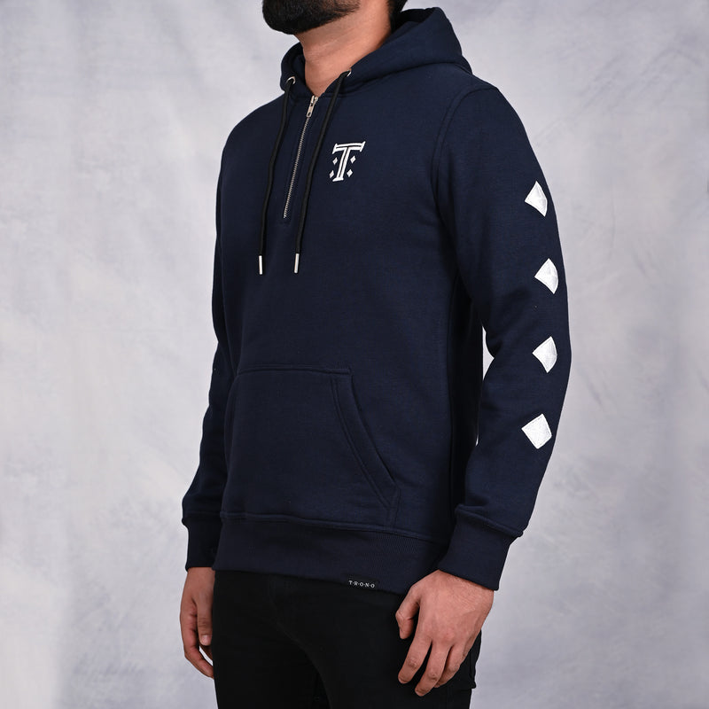 Navy Hoodie with Diamond Embroidered Sleeves