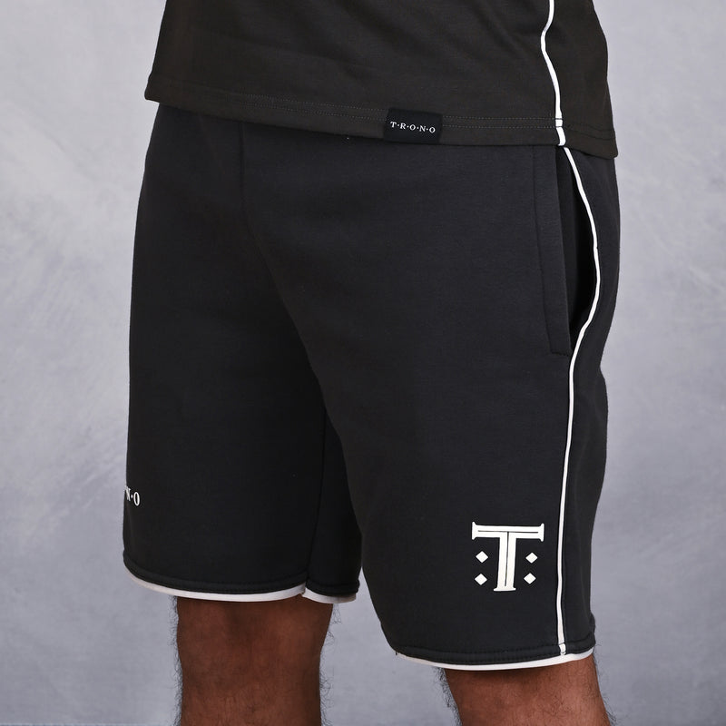 Dark Grey Lounging Shorts with White Piping