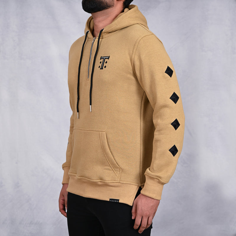 Mustard Hoodie with Diamond Embroidered Sleeves