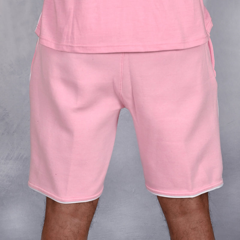 Roze loungeshort met witte bies