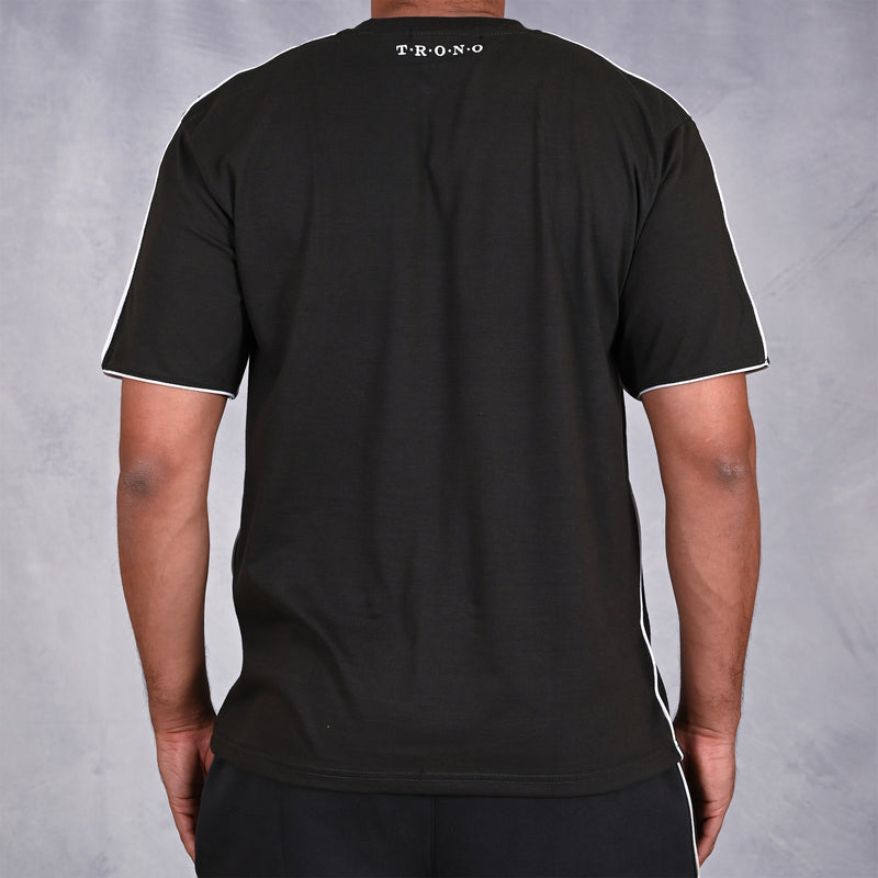 Dark Grey T-Shirt with White Piping