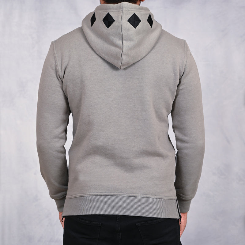 Grey Hoodie with Black Diamond Embroidered Hood