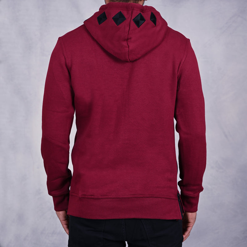 Burgundy Hoodie with Black Diamond Embroidered Hood