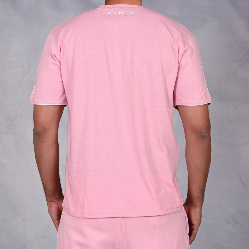 Roze T-shirt met witte bies