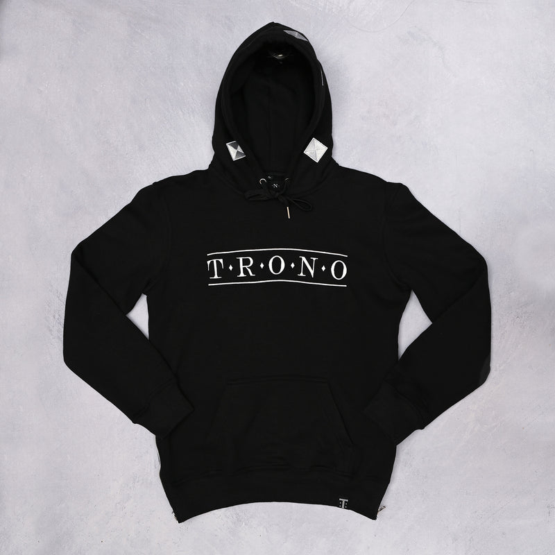 Black Hoodie with White Diamond Embroidered Hood