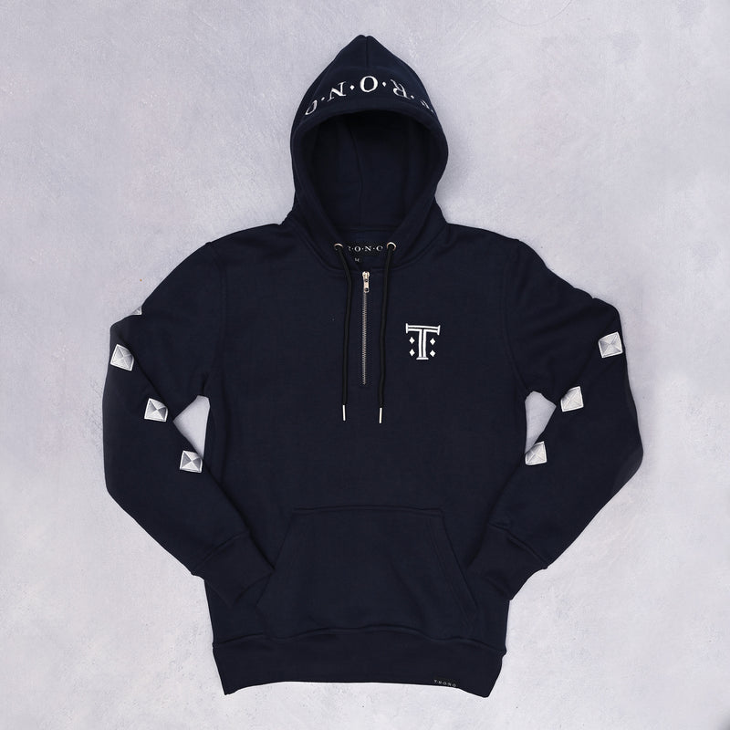 Navy Hoodie with Diamond Embroidered Sleeves