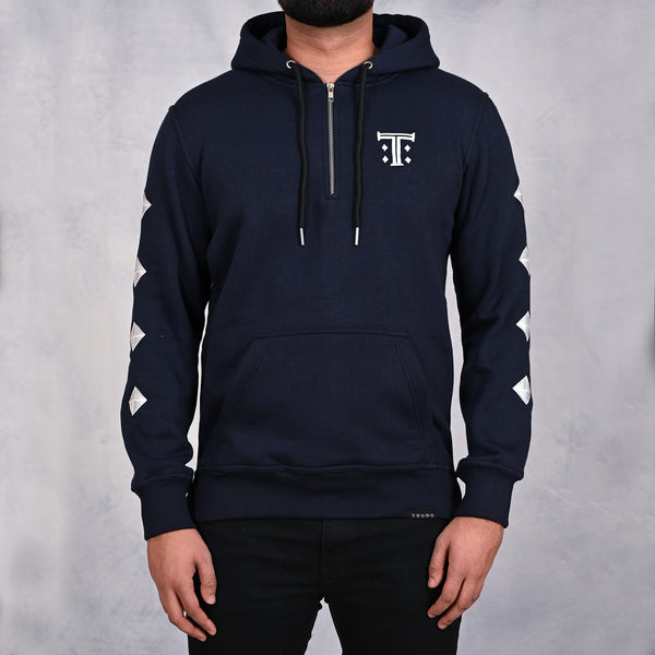 Navy Hoodie with Diamond Embroidered Sleeves