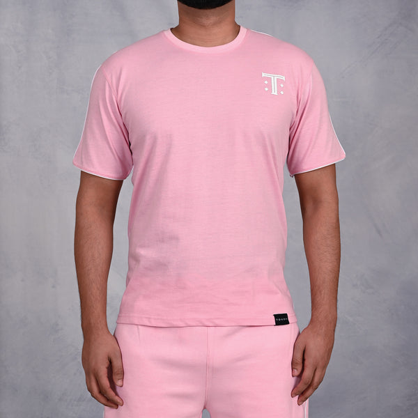 Roze T-shirt met witte bies