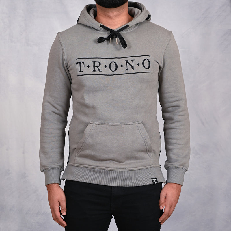 Grey Hoodie with Black Diamond Embroidered Hood