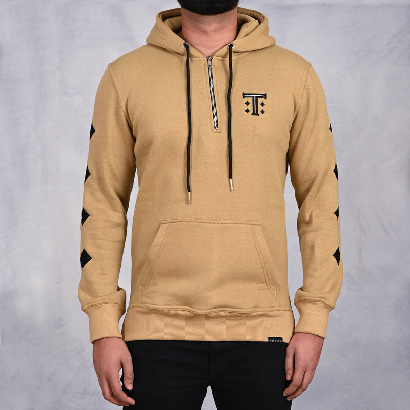 Mustard Hoodie with Diamond Embroidered Sleeves