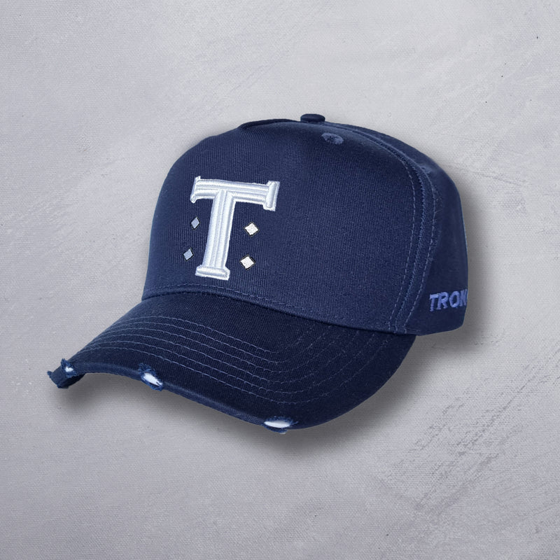 Navy Blue Distressed Cap with Signature T Logo