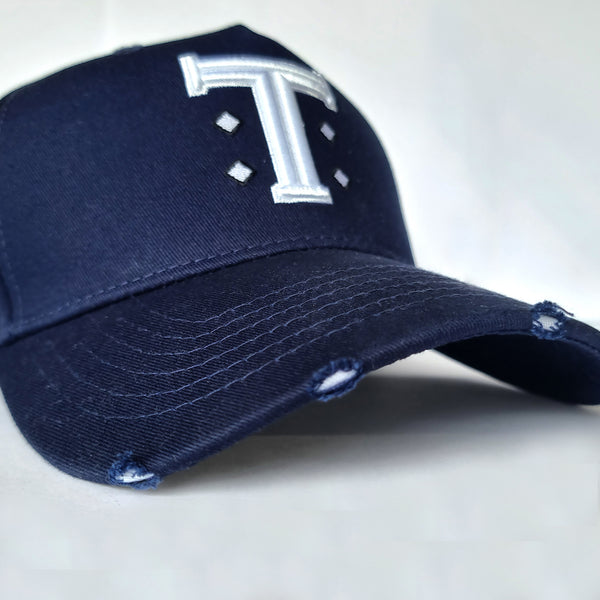 Navy Blue Distressed Cap with Signature T Logo