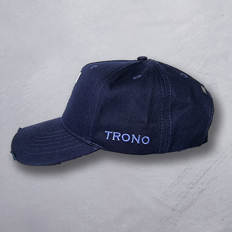 Navy Blue Distressed Cap with Signature T Logo