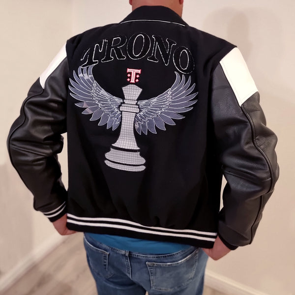 Black Varsity Jacket with Winged Chess Piece