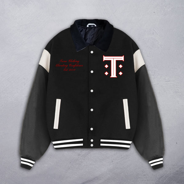 Black Varsity Jacket with Winged Chess Piece