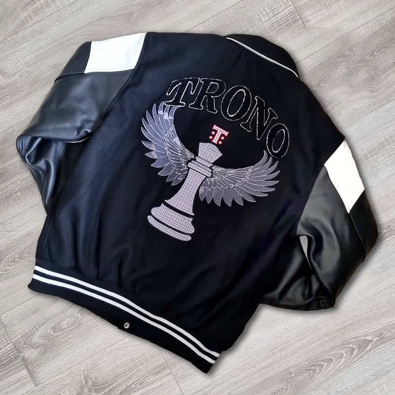 Black Varsity Jacket with Winged Chess Piece