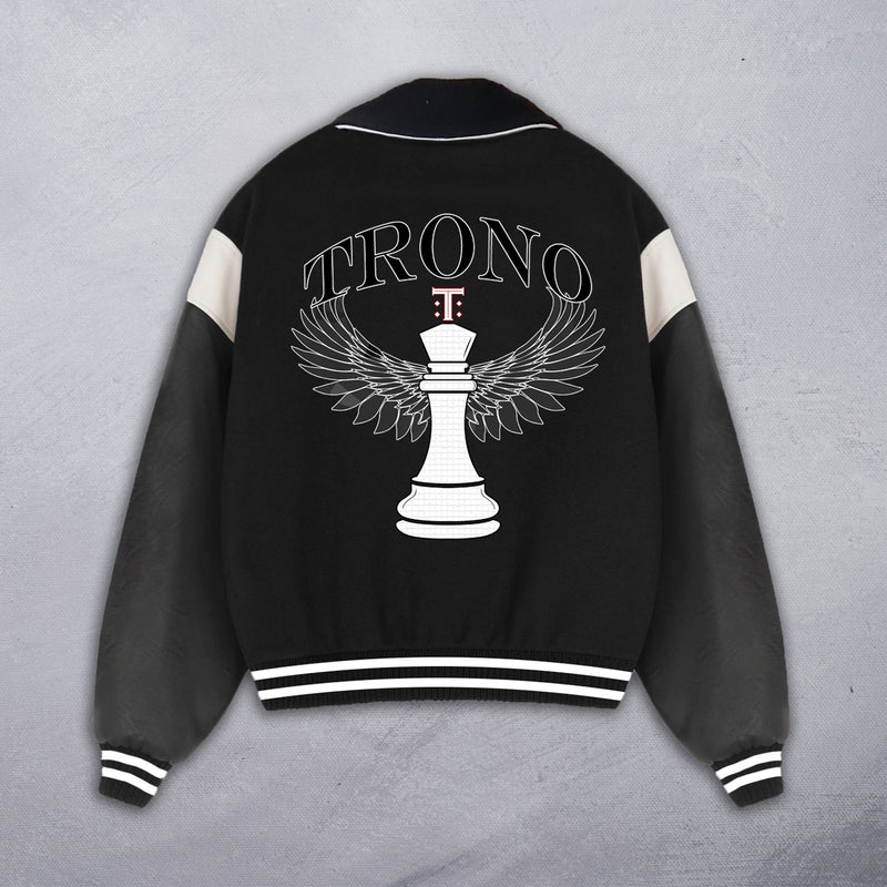 Black Varsity Jacket with Winged Chess Piece