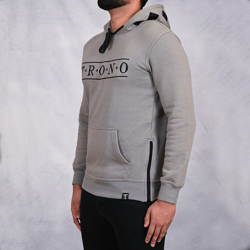 Grey Hoodie with Black Diamond Embroidered Hood