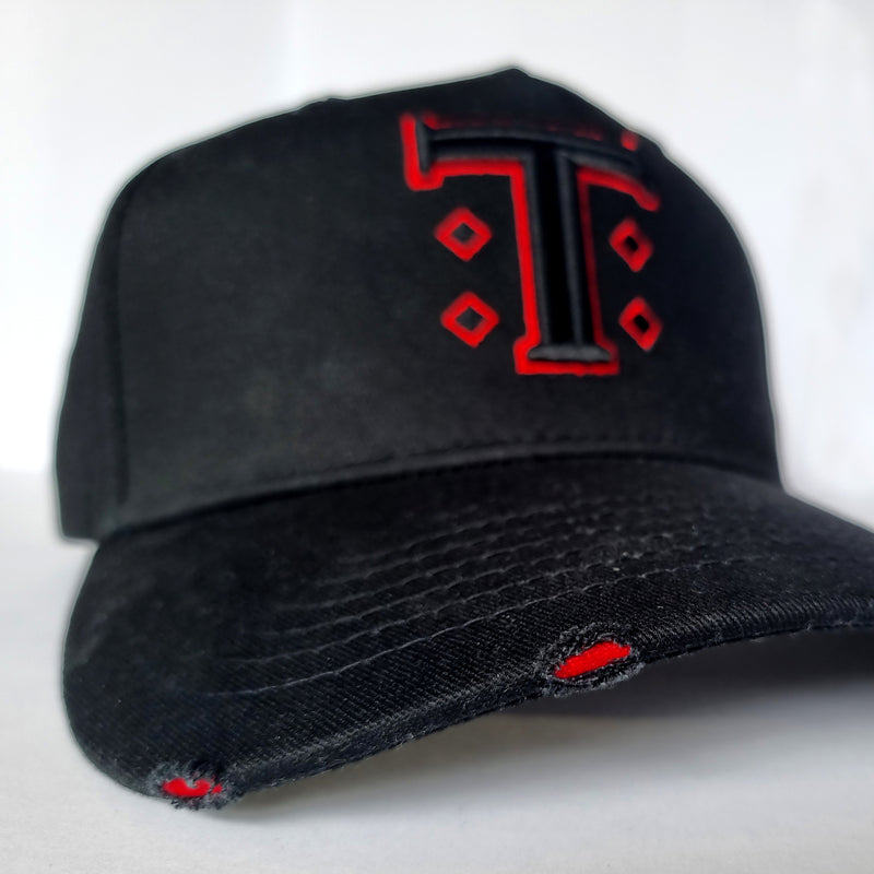 Black Distressed Cap with Signature T Logo