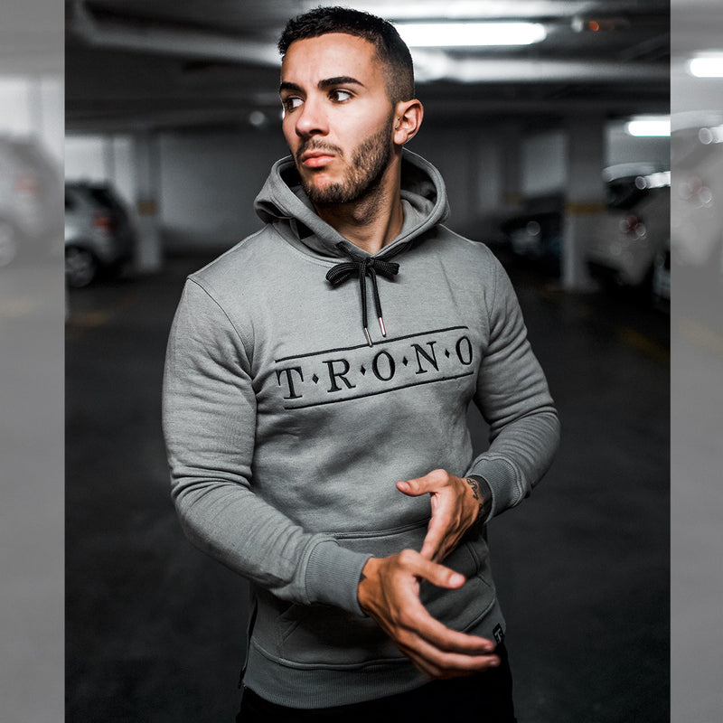 Grey Hoodie with Black Diamond Embroidered Hood